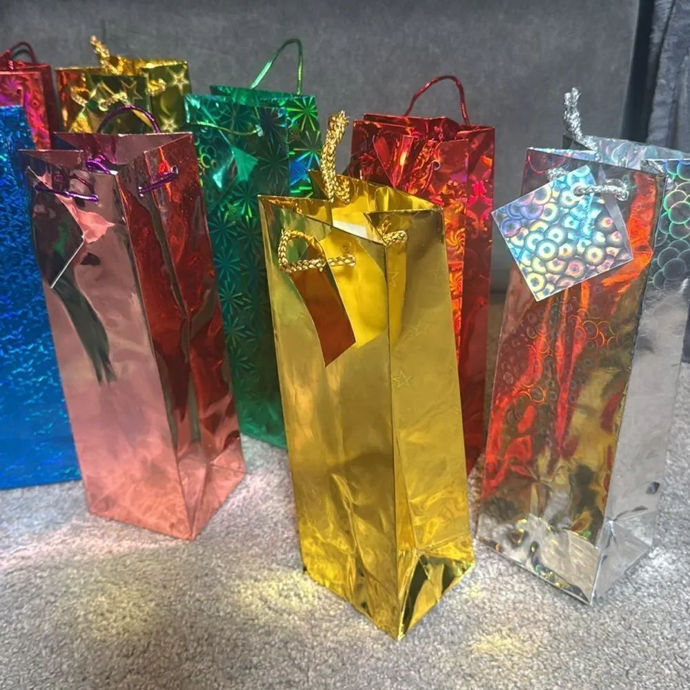 Brightly Colored Holographic Party Gift Bags 24 Bags with Handles & Card